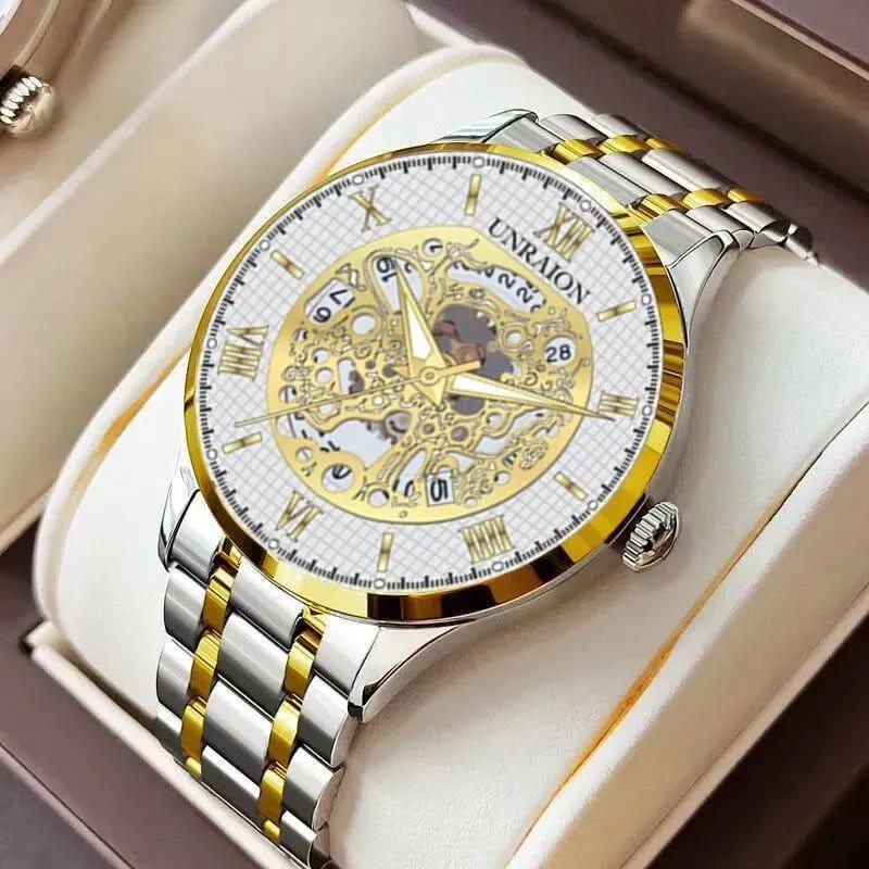 ⌚ UNRAION Luxury Skeleton Gold & Silver Watch for Men 💎