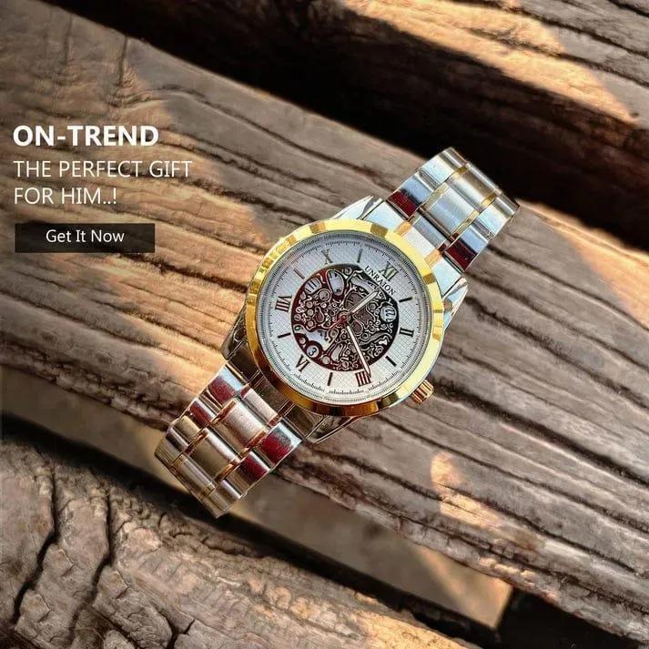 ⌚ UNRAION Luxury Skeleton Gold & Silver Watch for Men 💎